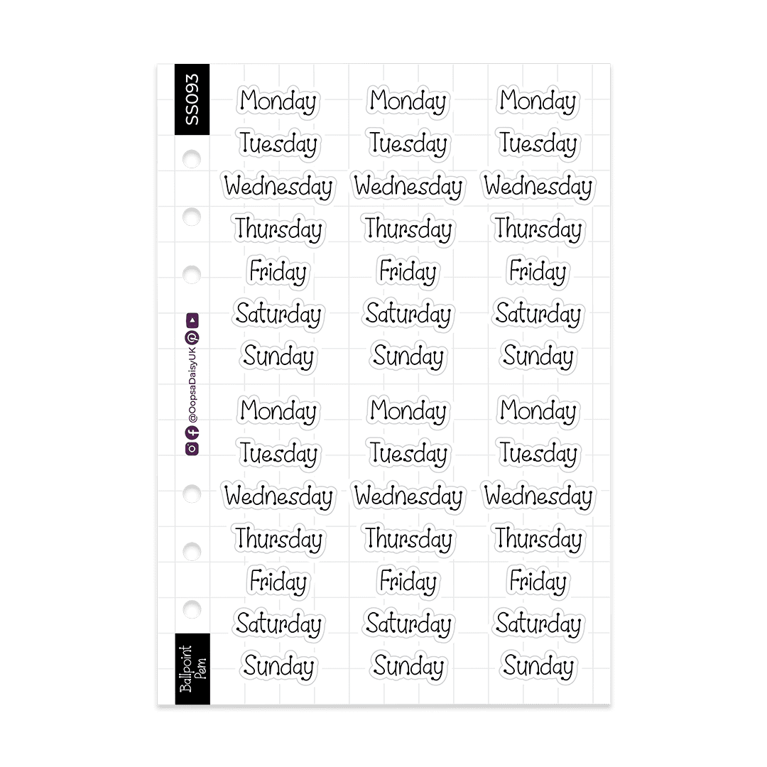 Daily Headers - Ballpoint Pen Font - Monochrome - A5 Sticker Sheet