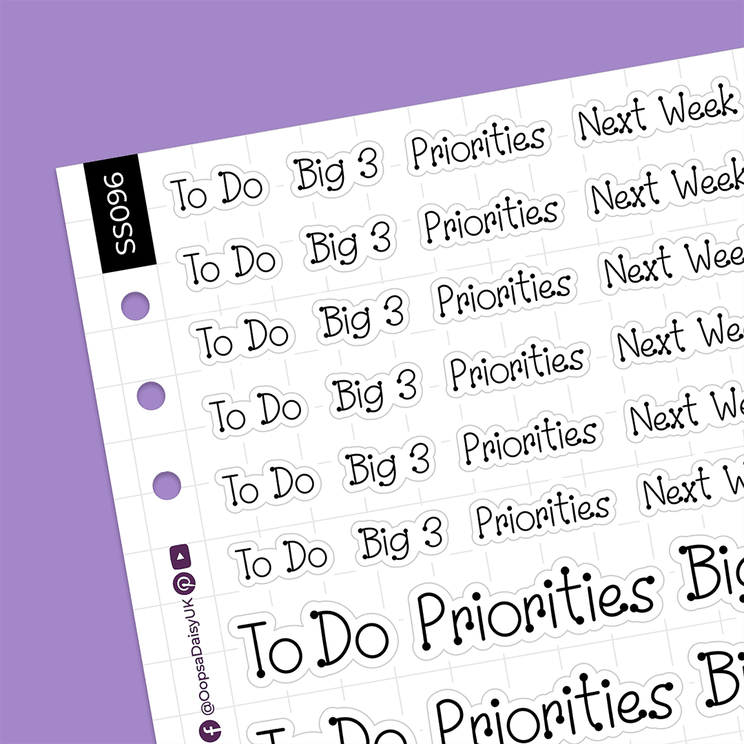 Productivity Headers - Ballpoint Pen Font - Monochrome - A5 Sticker Sheet