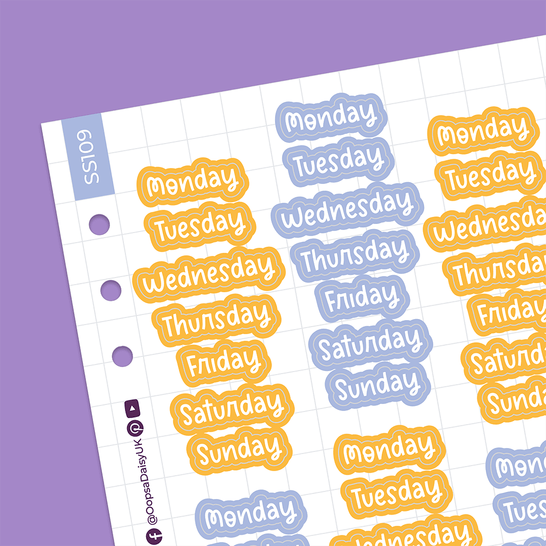 Daily Headers - Blossom Font - Purple / Orange - A5 Sticker Sheet