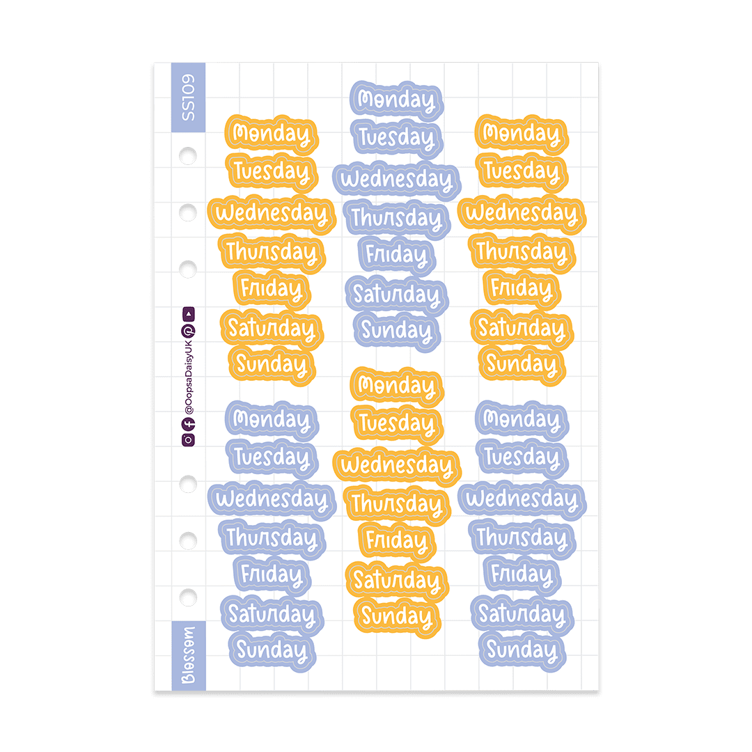 Daily Headers - Blossom Font - Purple / Orange - A5 Sticker Sheet