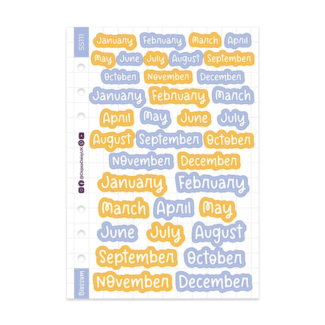 Monthly Headers - Blossom Font - Purple / Orange - A5 Sticker Sheet