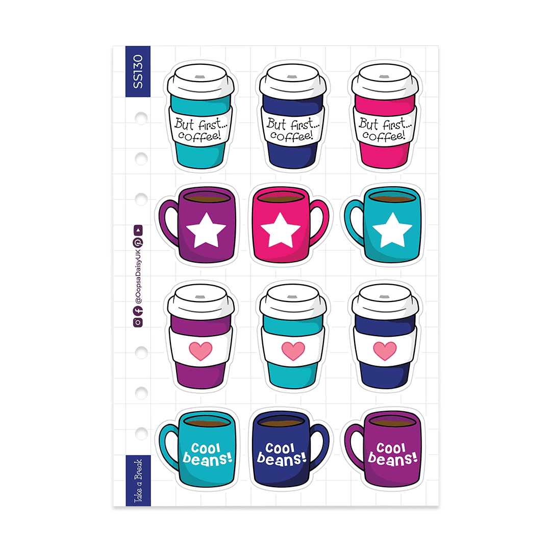 Large Coffee Cups - A5 Sticker Sheet