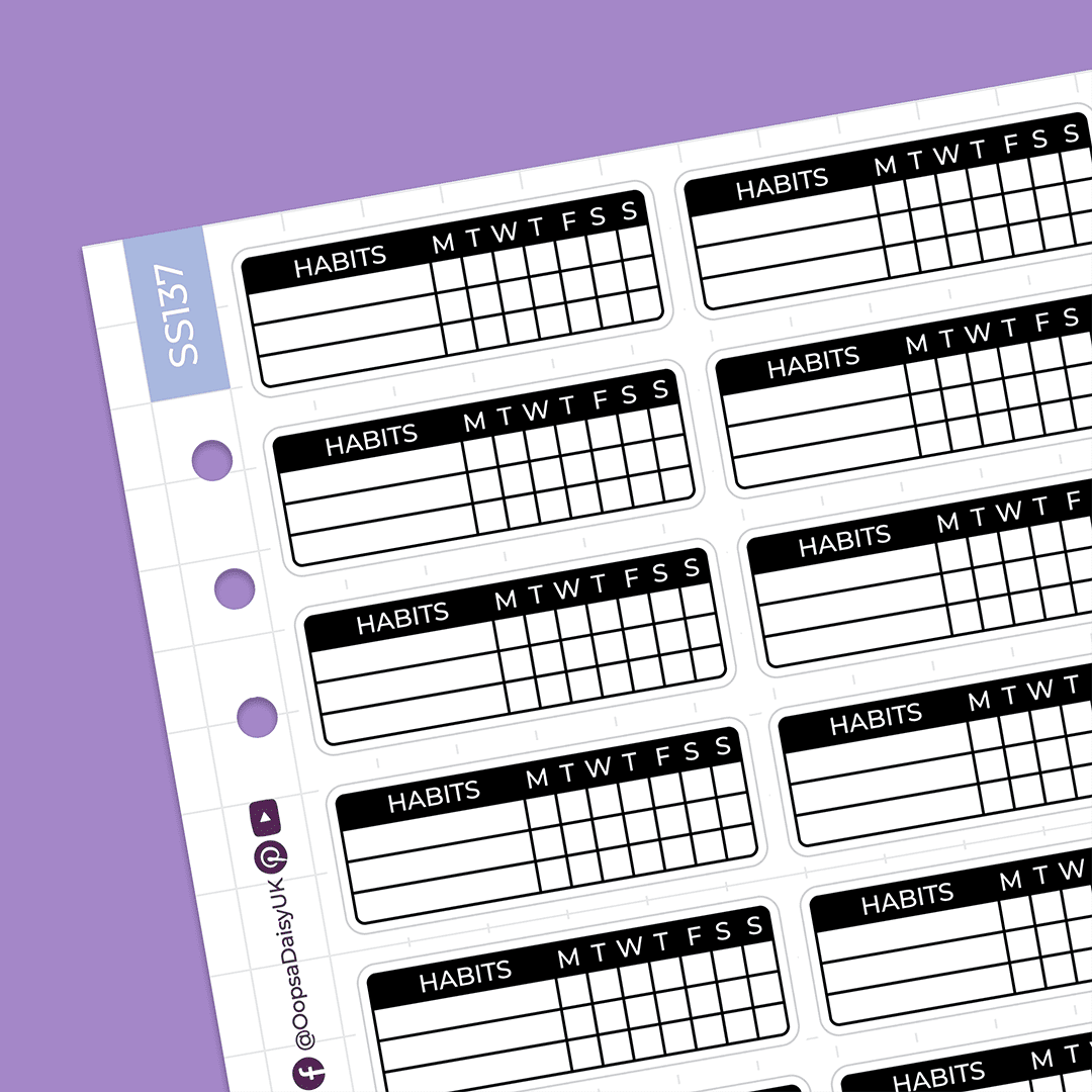 Monochrome Habit Trackers - A5 Sticker Sheet