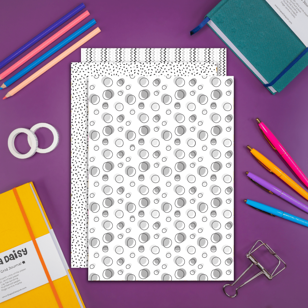 Monochrome - Patterned Paper Printables - Digital Download - Set 2 - Set of 3