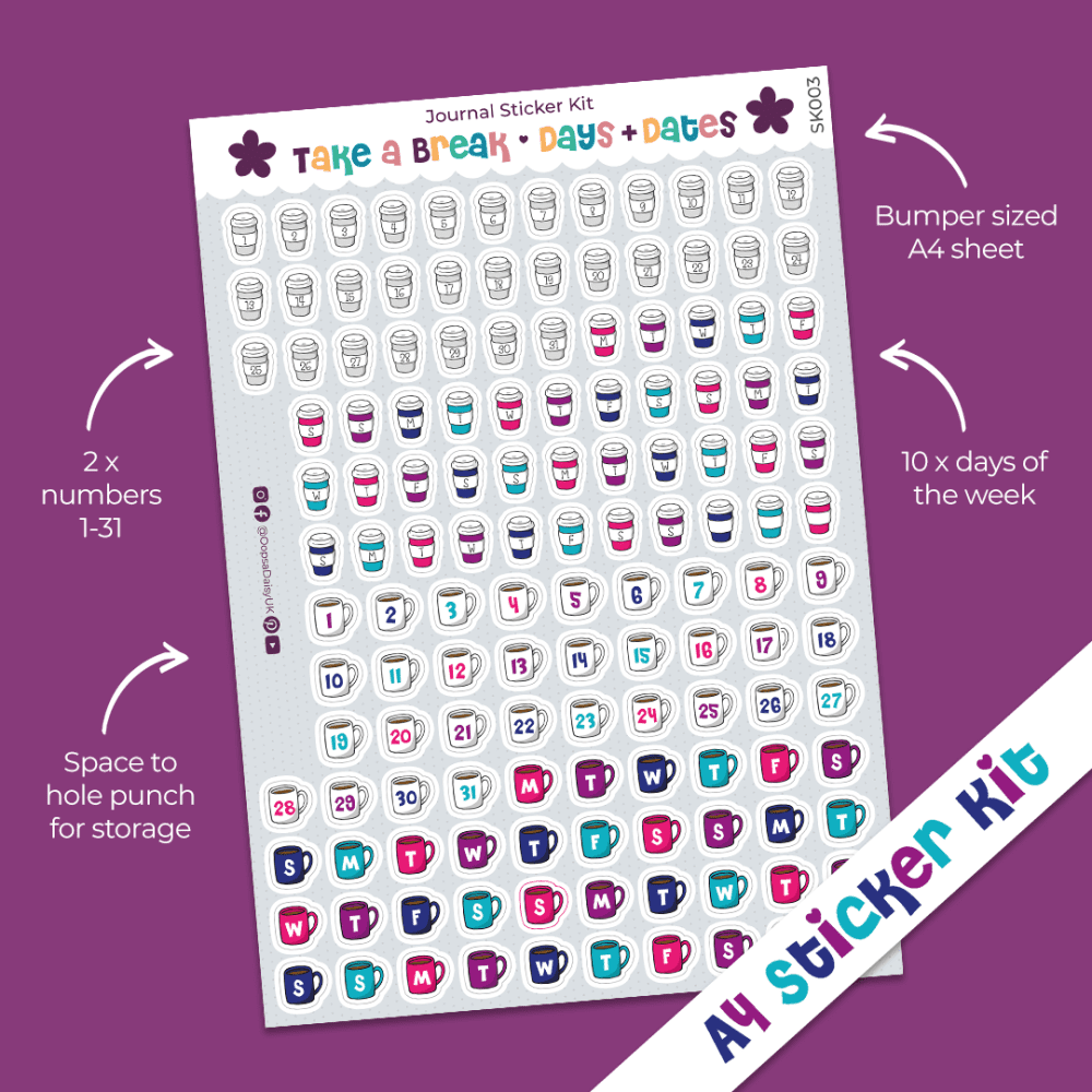 Take a Break (Days and Dates) - A4 Journal Sticker Kit