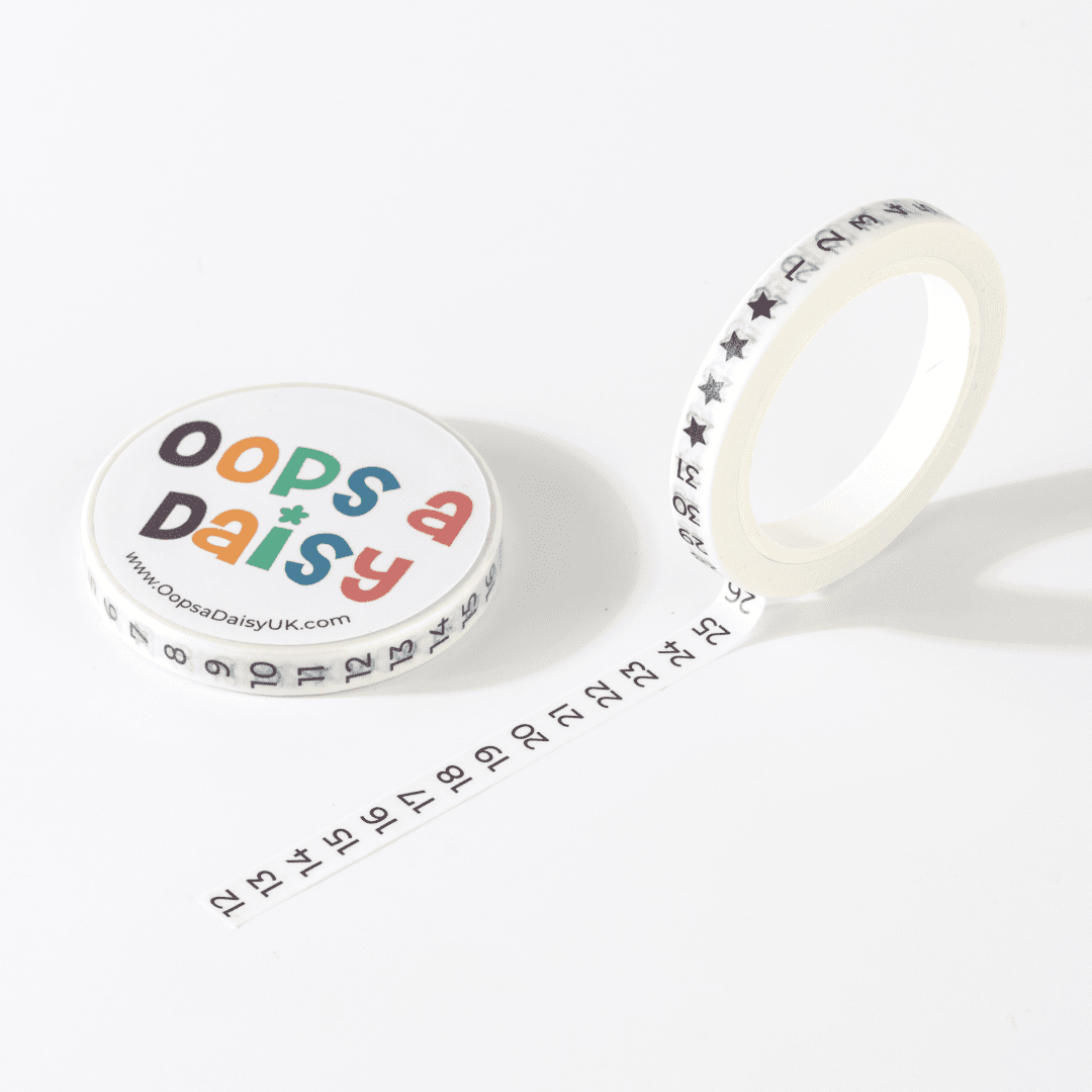 Vertical Numbers - Skinny Washi Tape