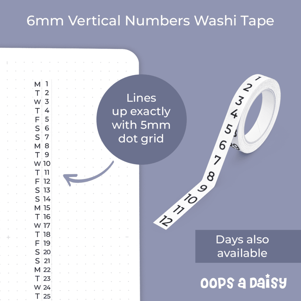 Vertical Numbers - Skinny Washi Tape