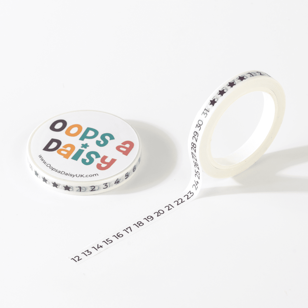 Horizontal Numbers - Skinny Washi Tape