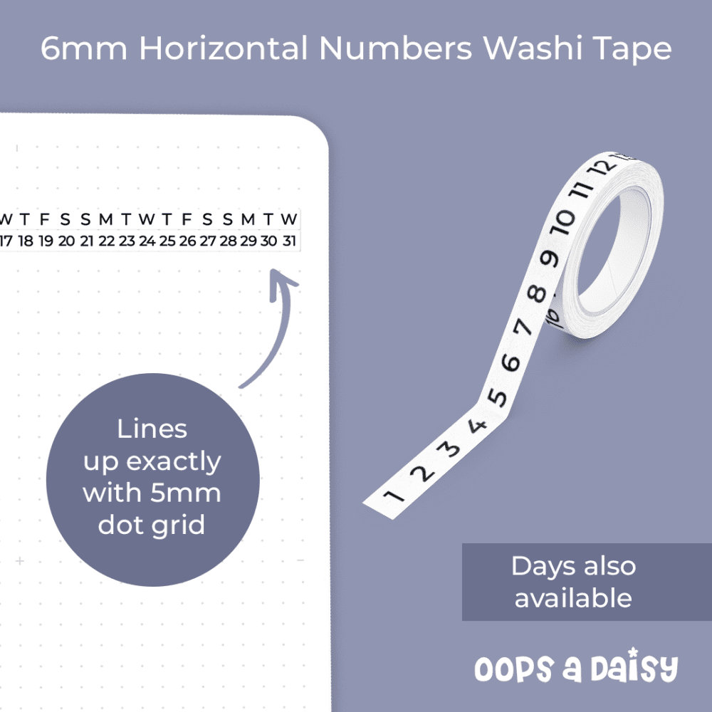 Horizontal Numbers - Skinny Washi Tape