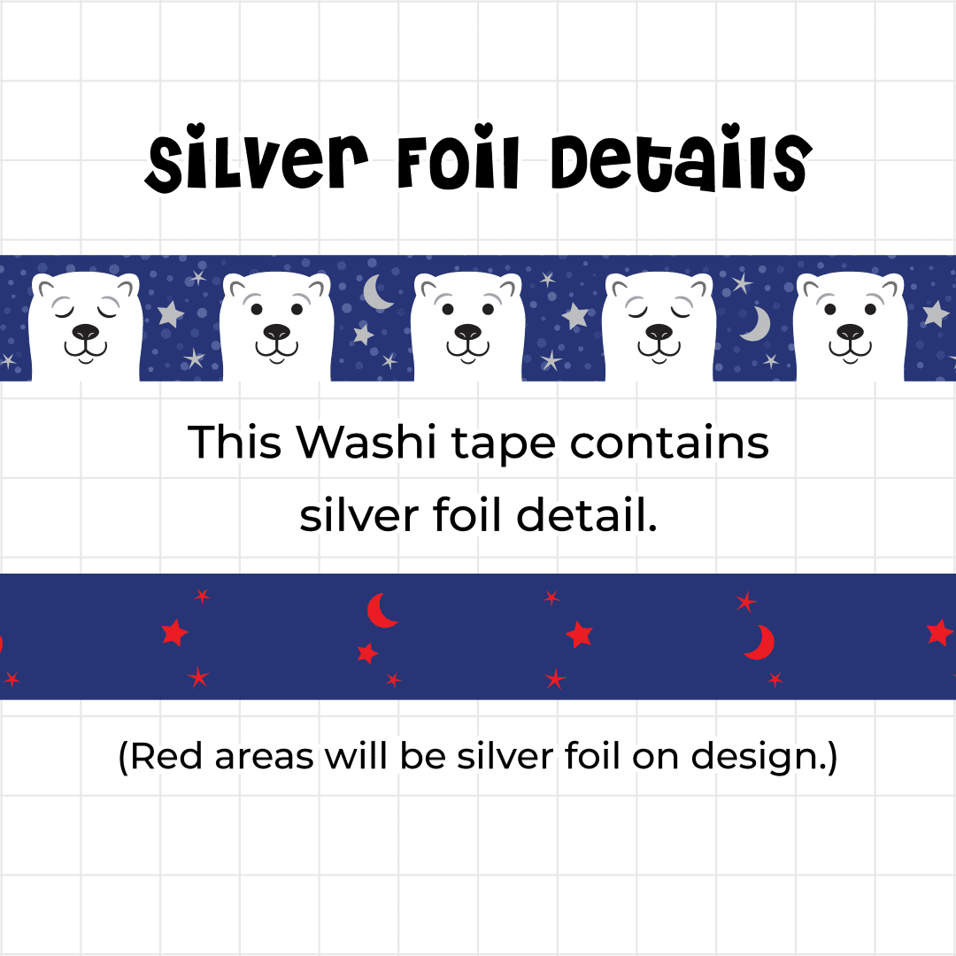 Mr P. Bear - Polar Bear Washi Tape - Silver Foil Detail